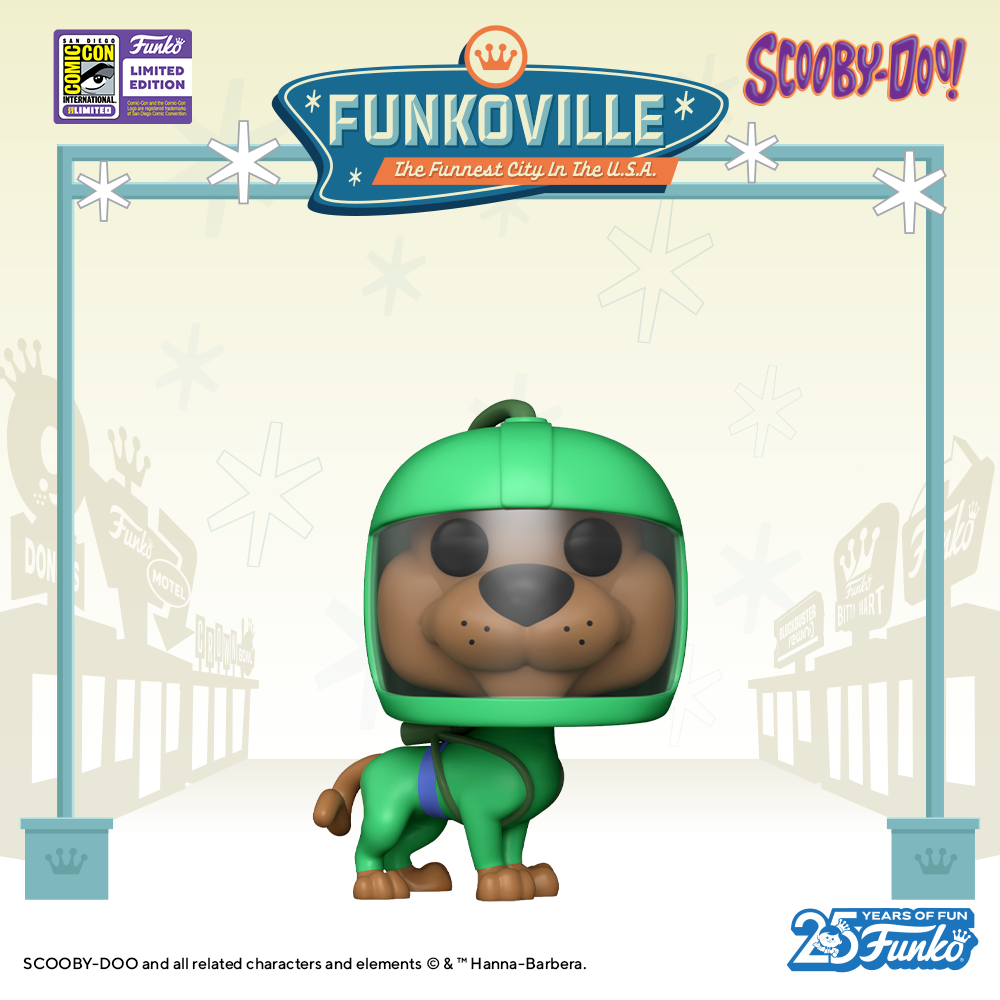 Ruh-roh! Pop! Scooby-Doo is dressed in a bright green scuba outfit for his 2023 SDCC-exclusive Pop! collectible.